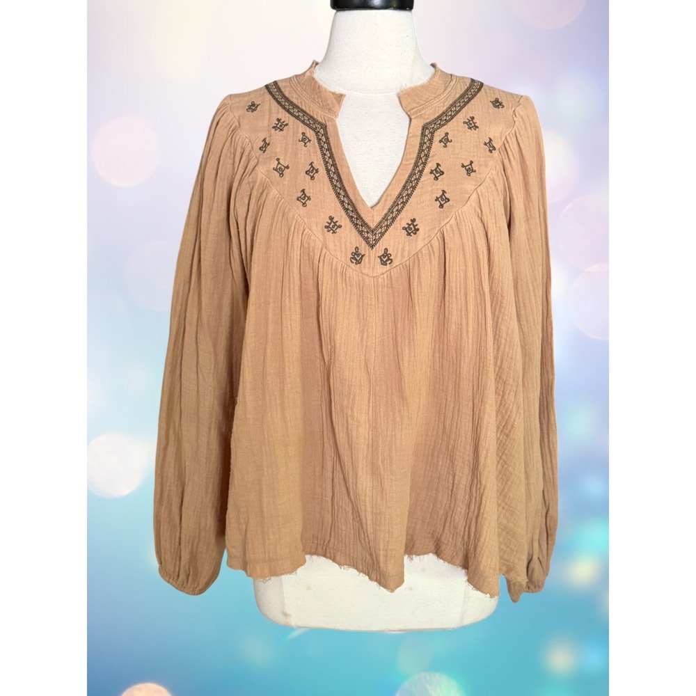 Easel Los Angeles Embroidered Gauze Blouse M Oversized 52"Bust 100% Cotton Top